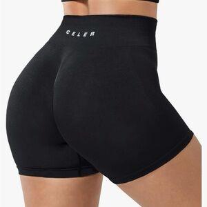 CELER Black High-Waisted Shorts